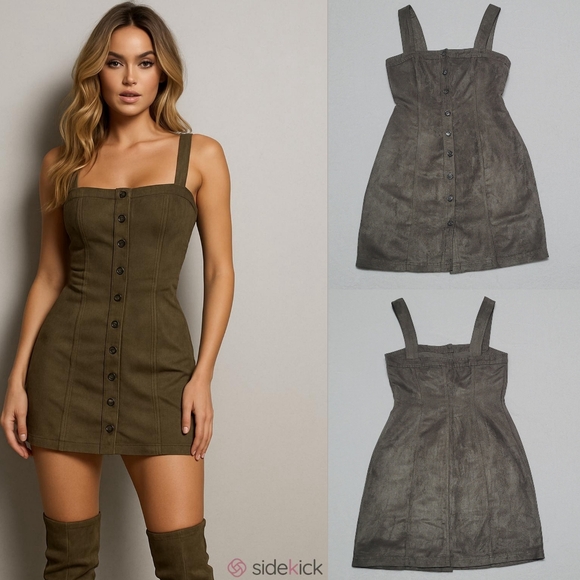 Banana Republic Dresses & Skirts - Banana Republic New Heritage Olive Green Faux Suede Button Up Mini Dress 2